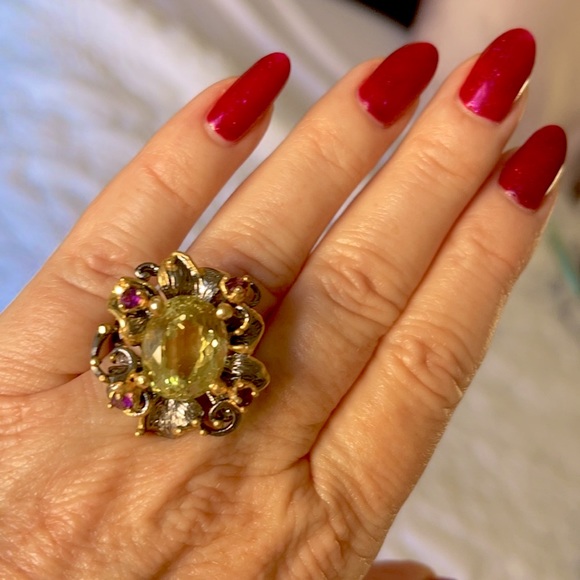 Lemon Quartz & Amethyst Sterling Statement Ring - Picture 5 of 9
